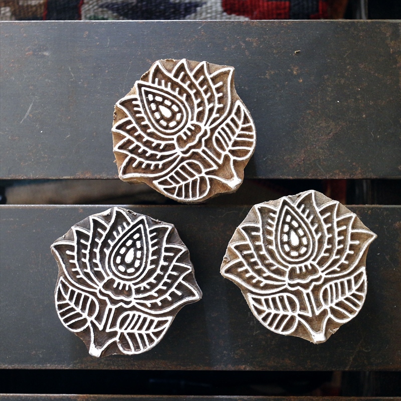 インドの木彫りスタンプ ブロックプリント ロータス Indian Wooden
