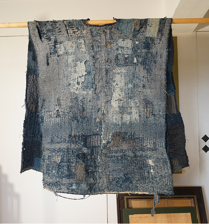 古布木綿希少手刺しラグボロ襴繹