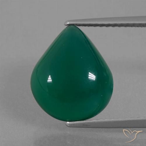 2.47カラットの天然ミディアムダークグリーン瑪瑙、洋梨の形、半透明