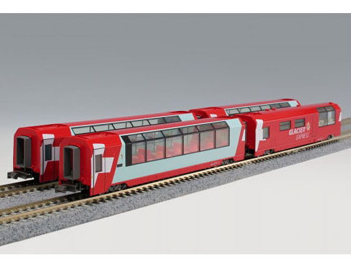 Kato 10-1146: RhB car set 4 pcs. Glacier Express 1:150