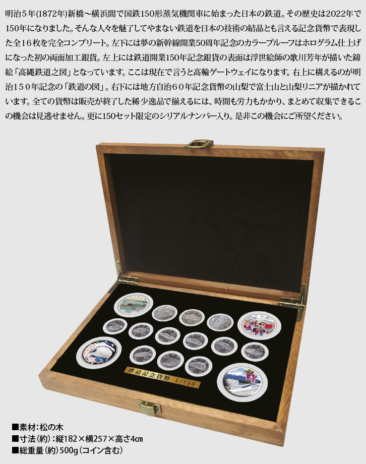鉄道開業150周年記念貨幣総覧＜木製ボックス付セット＞ ー三宝堂