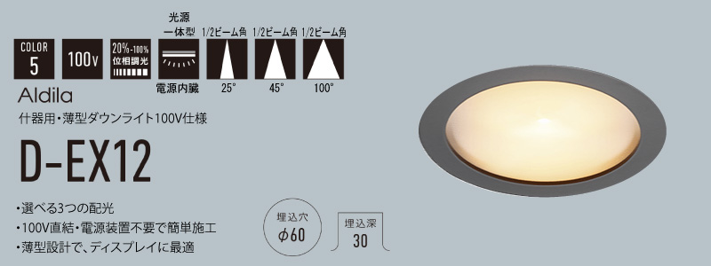 DNライティング 什器用・薄型LEDダウンライト 黒色 【100V/埋込穴60Φ