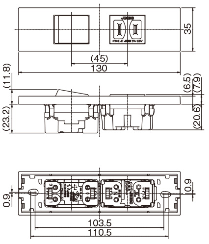 JIMBO】NKシリーズ 2個用 ○扉付きコンセント+3路スイッチセット （色