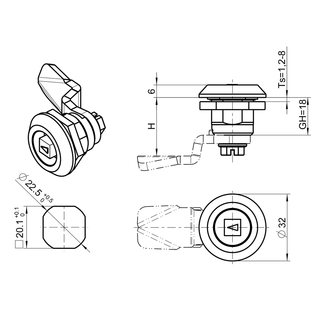Vibration-resistant quarter turn railway version, Zinc die chrome