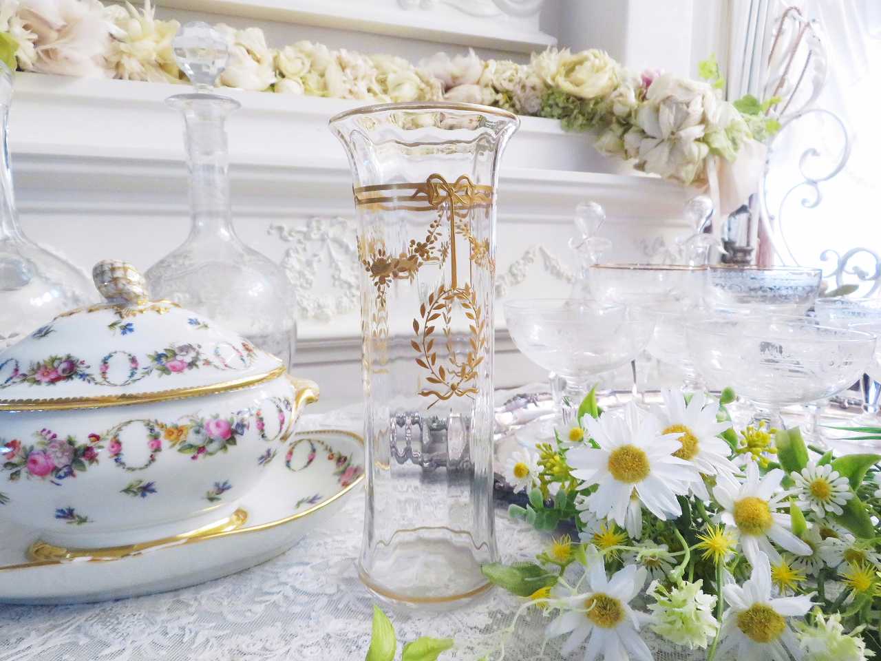 バカラ 金彩リボンガーランド フラワーベース - アンティークショップ