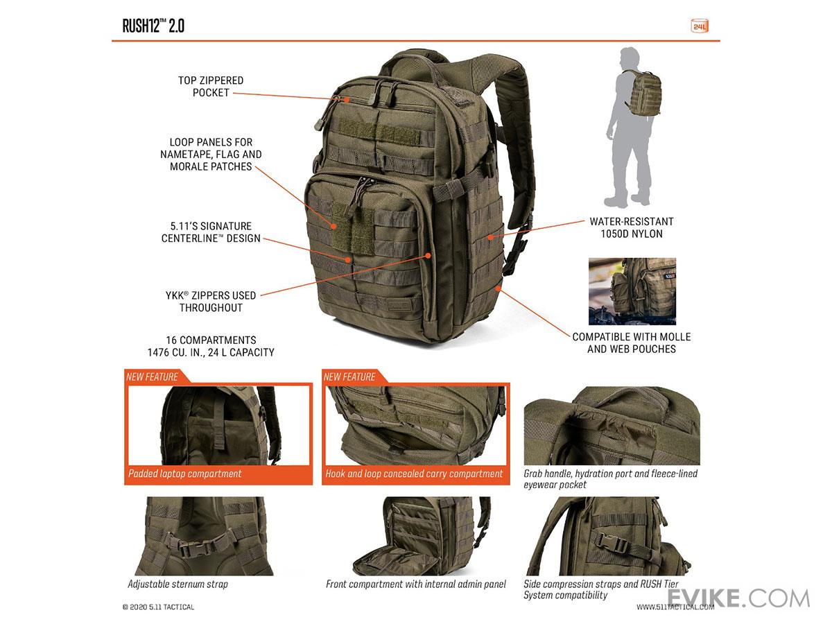 5.11 Tactical RUSH12 2.0 24L Backpack (Color: Kangaroo) | Evike.com
