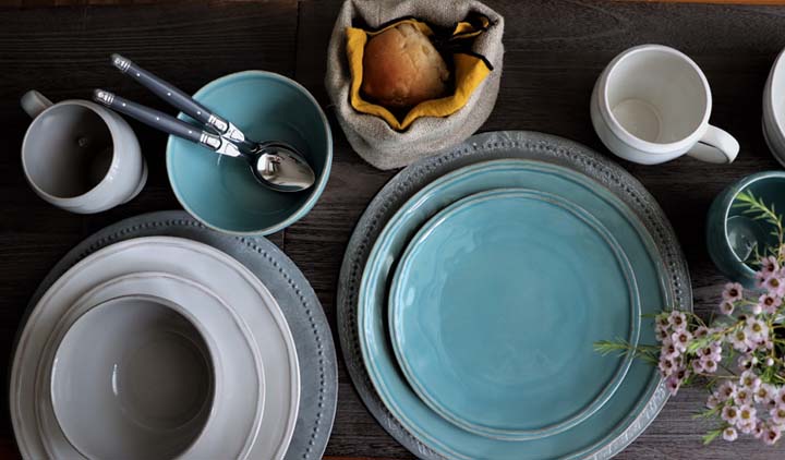 セラミック食器セット 55ピース ボウル/皿/スープポット/スプーン付き