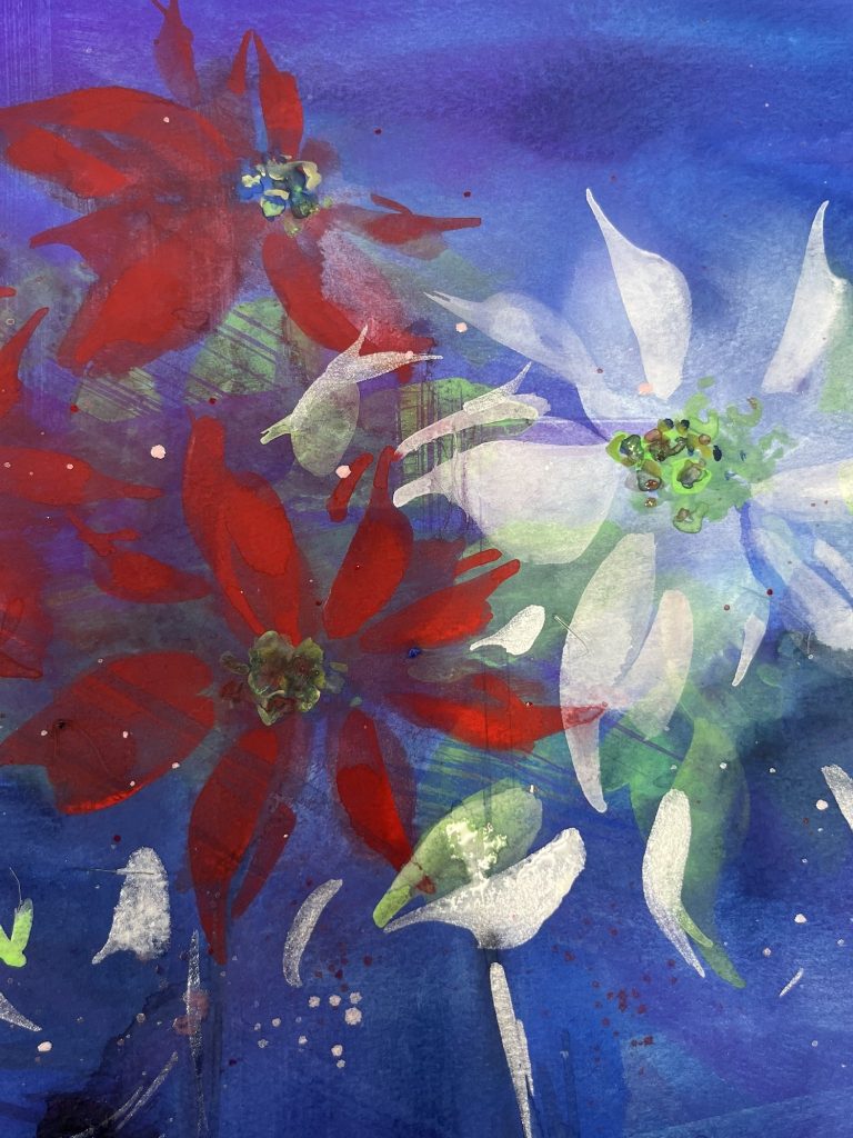 ポインセチア | 堀井かずえ | 花の絵ファンタジック水彩画