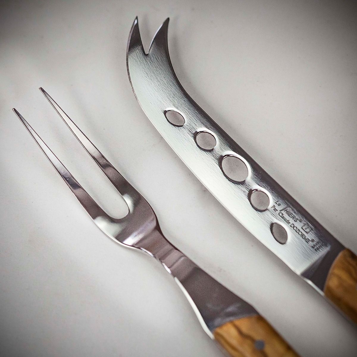 Claude Dozorme Le Thiers Cheese Knife Set with Olive Wood Handle