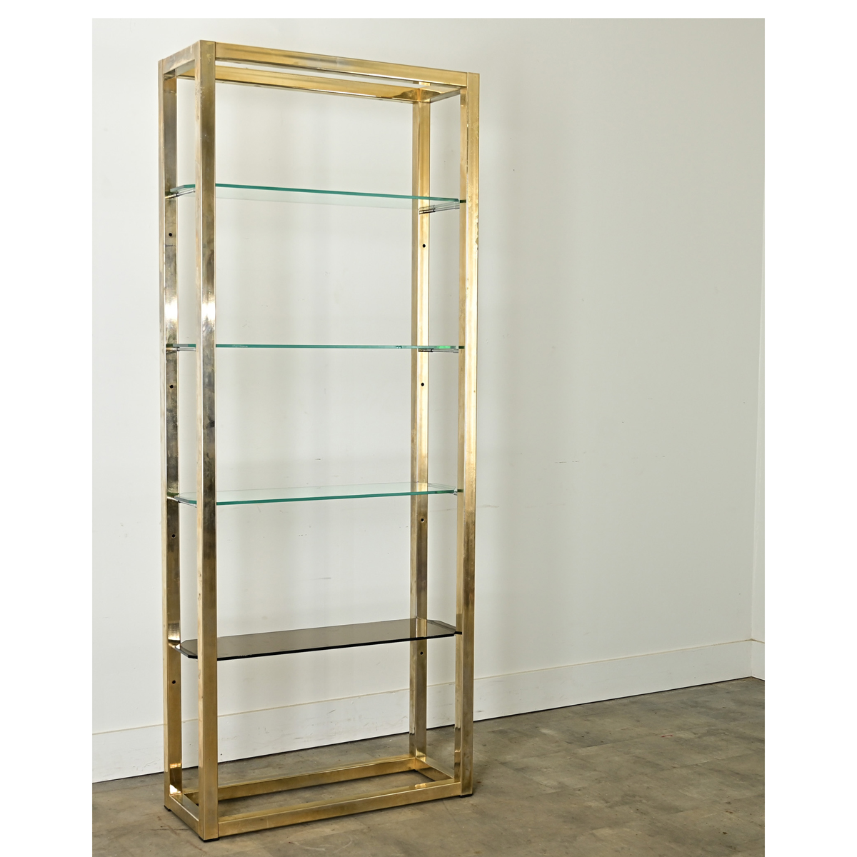 Vintage Hollywood Regency Brass & Glass Etagere - Fireside Antiques