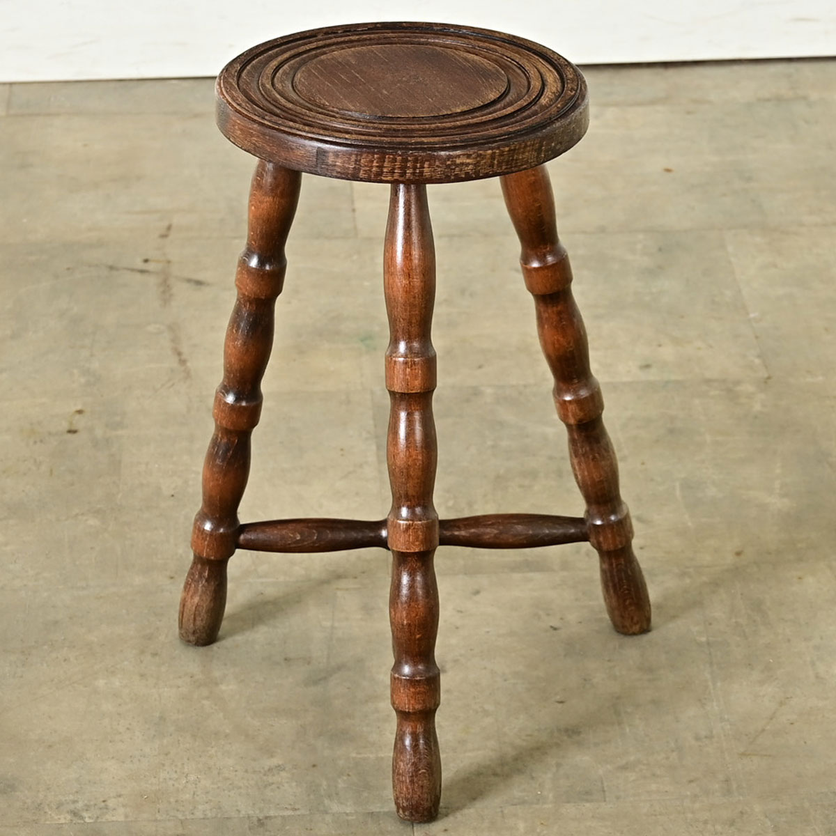French Vintage Turned Oak Stool - Fireside Antiques