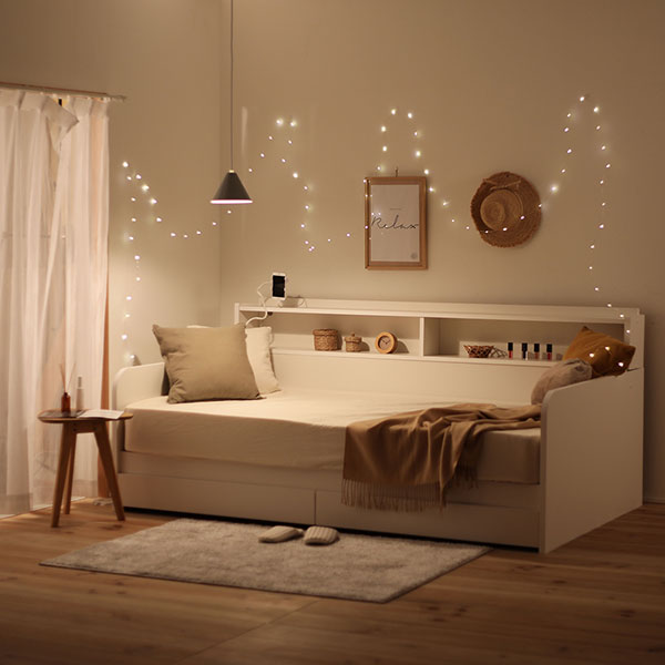 デイベッド 収納 棚コンセント付すのこベッド ベッドフレーム シングル