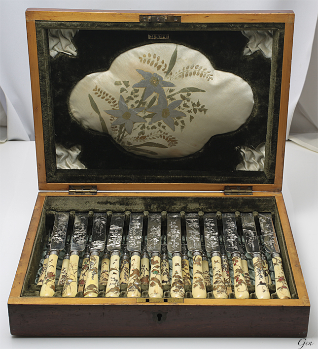 芝山象嵌 銀細工 ナイフ＆フォークセット アンティーク