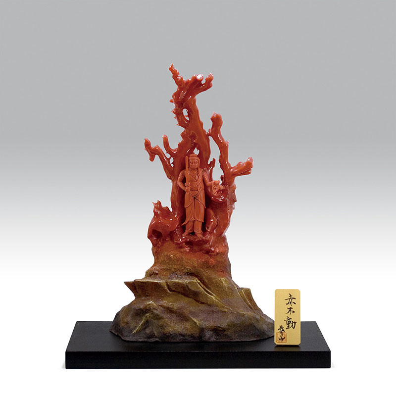 宝石サンゴコレクション：珊瑚立体作品［前川 泰山作-赤不動］：Kawamura