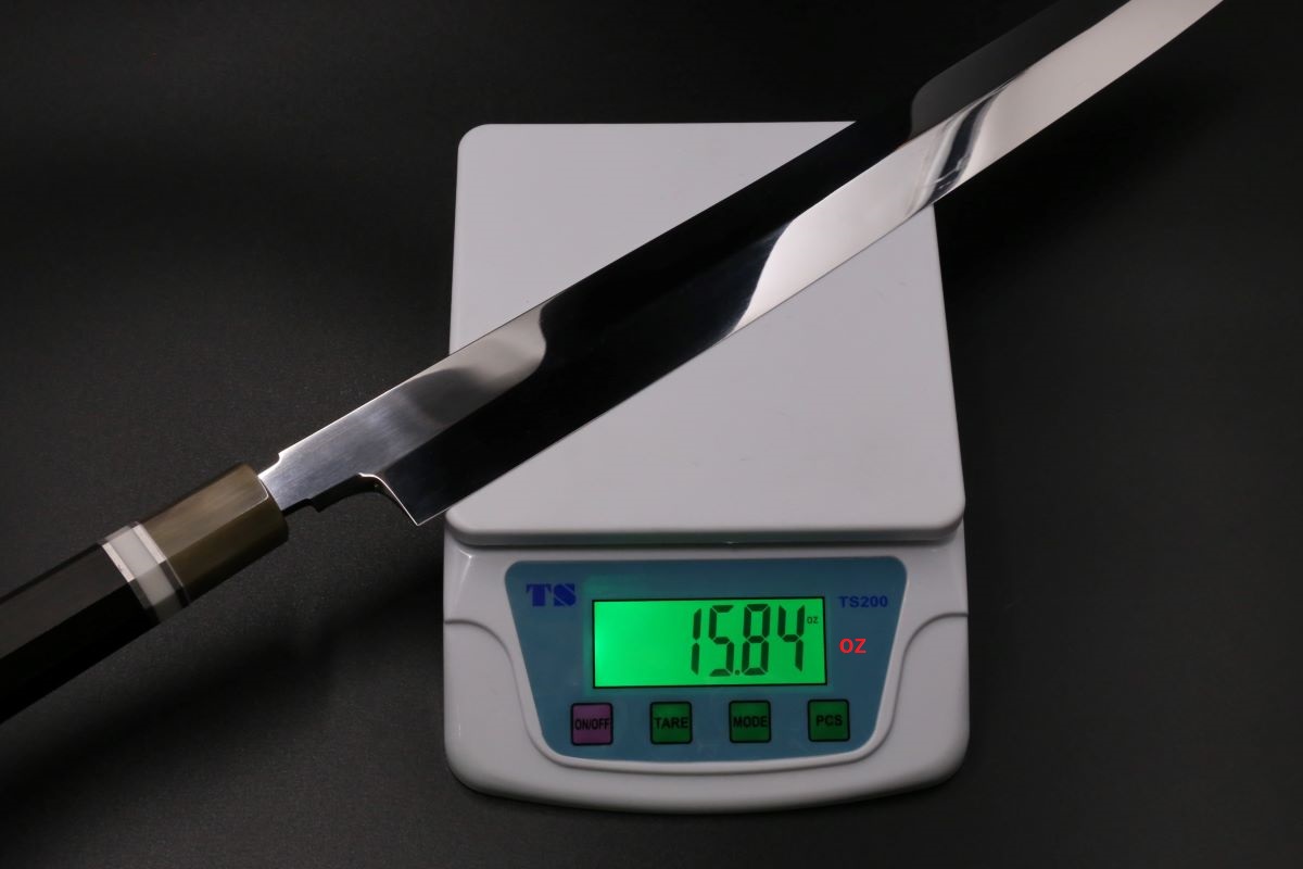 切付柳刃 白一鋼 水本焼 360mm 全鏡面 玄海正国作-歌舞伎ナイフ