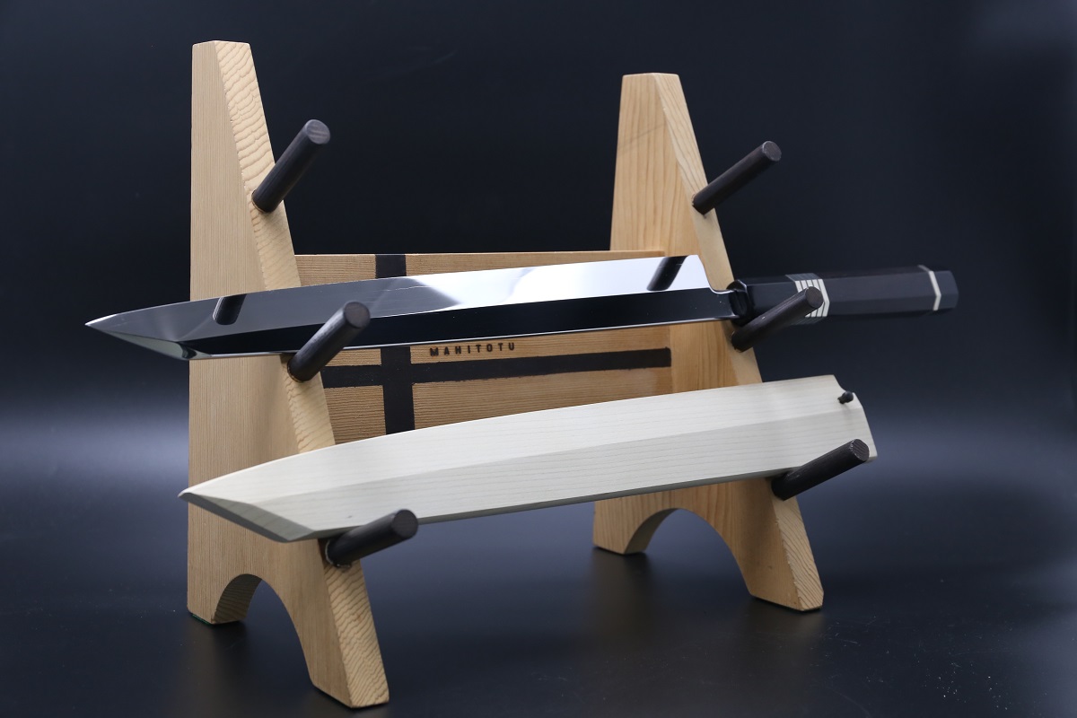 切付柳刃 銀三 330mm 鍛造 表鏡面仕上げ 黒檀柄 鞘付き-歌舞伎ナイフ