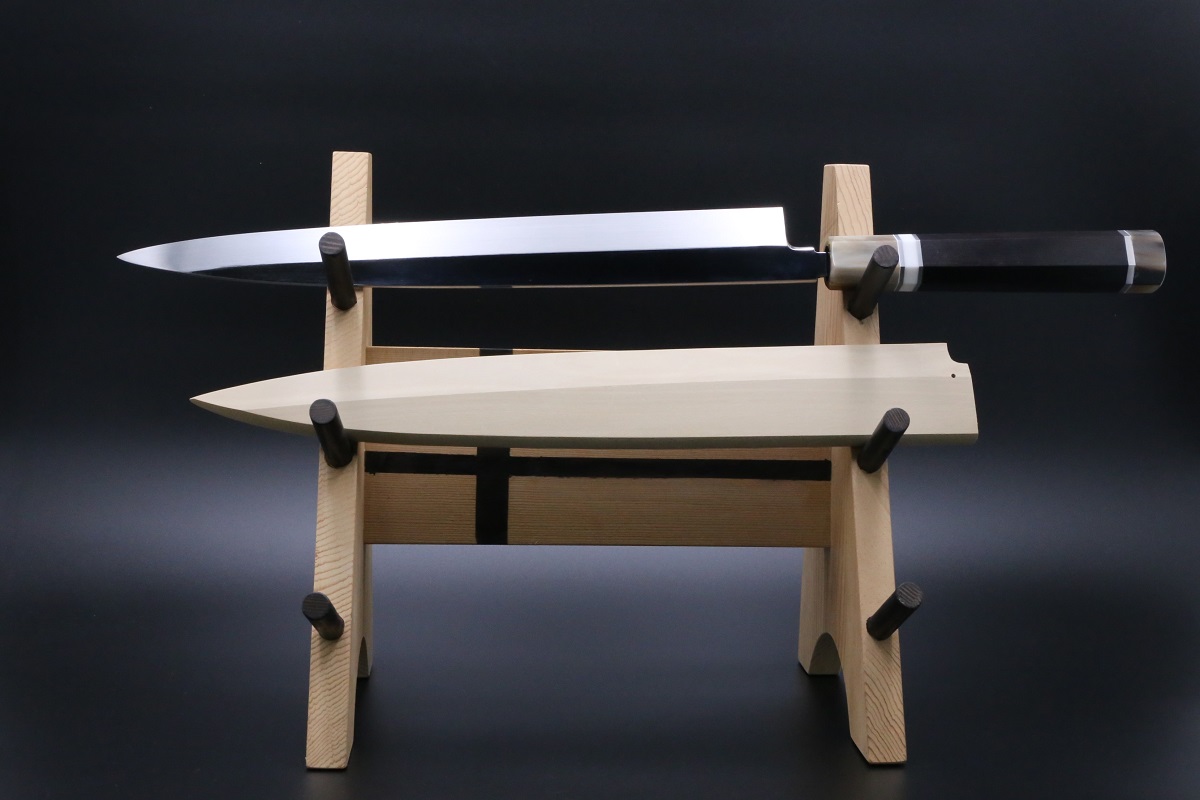 柳刃 白一鋼 330mm 水本焼 正行作 八角黒檀柄 池田辰男作-歌舞伎ナイフ