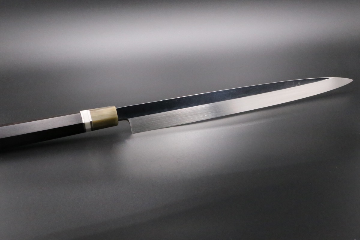 柳刃 白一鋼 330mm 水本焼 正行作 八角黒檀柄 池田辰男作-歌舞伎ナイフ