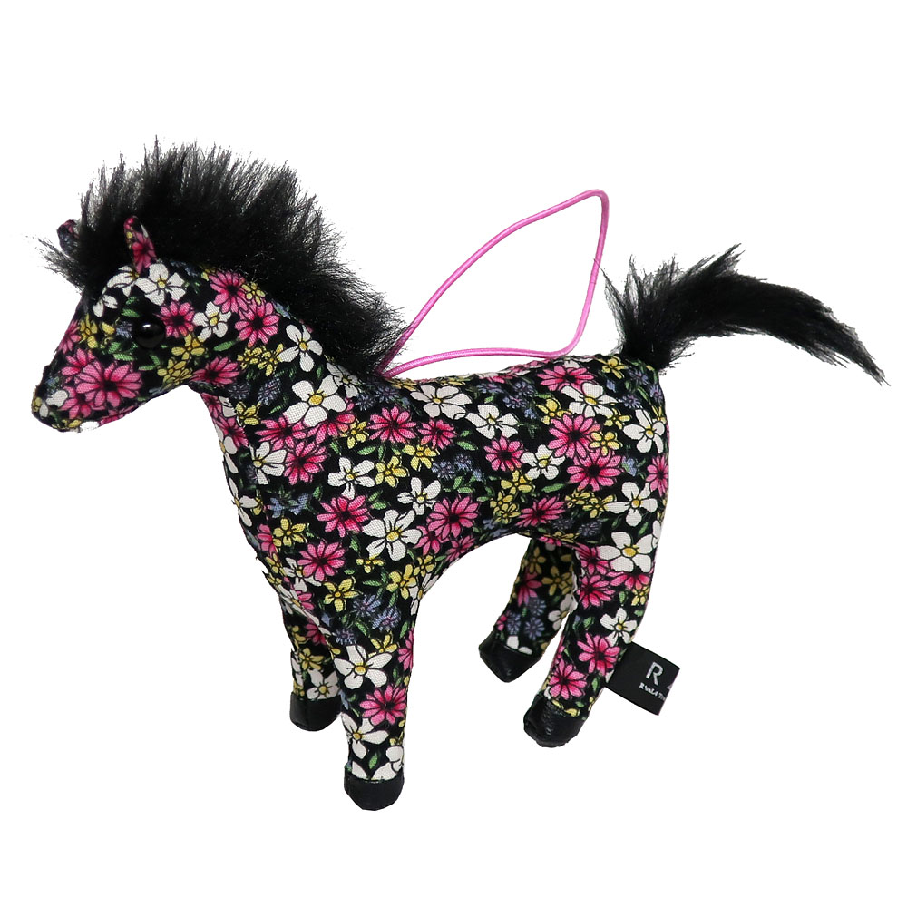 馬 ぬいぐるみ ストラップ ブラック 黒 小花柄 R4T Sサイズ HOR-FB