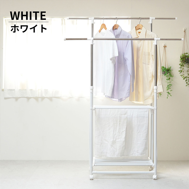 ワンタッチ収納洗濯物干しラック ワイド ハンガーラック 2色対応の通販