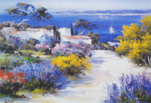 ジュリアン・グレッグ 絵画 花咲くエーゲ海 アートポスター 送料無料