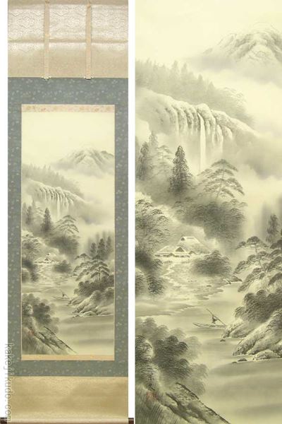 掛け軸 水墨山水 (山下宗久) 送料無料 【掛軸】【一間床・半間床