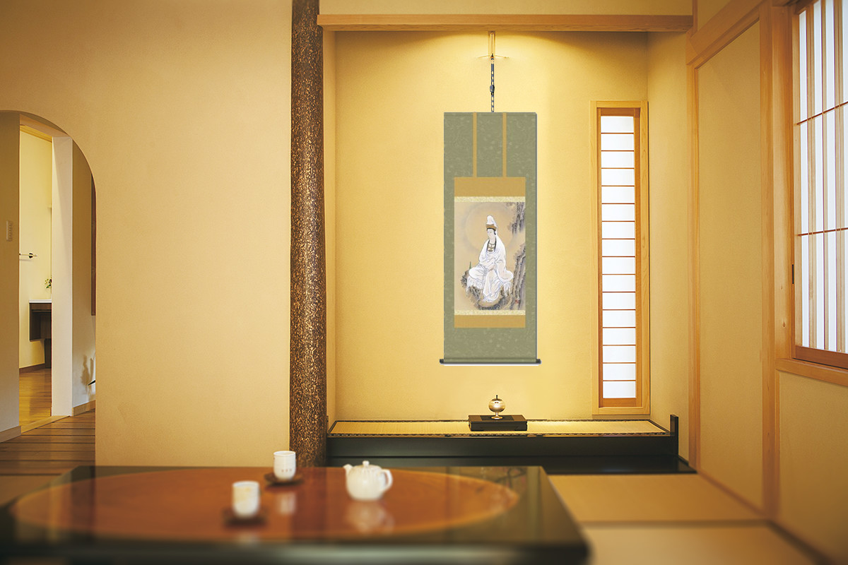 龍上白衣観音 北条裕華 草夕会 （尺五）あんどん 日本製 観音 - 掛け軸