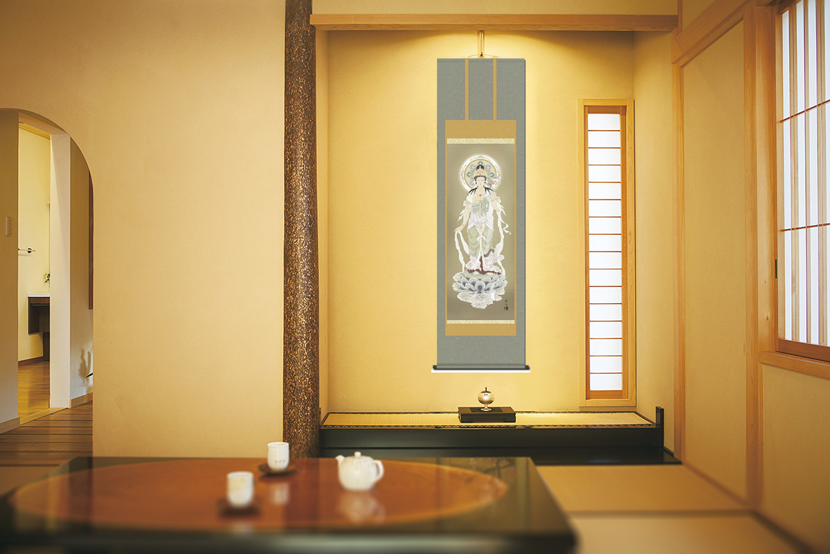 聖観音「観音様」 高見蘭石 （尺五） 日本製 観音 - 掛け軸（掛軸