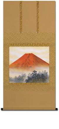 赤富士 矢野耕月 （尺八横）【全品送料無料】肉筆！ 富士 - 掛け軸
