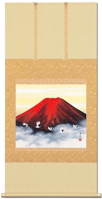 朱映飛鶴 西森湧光 （尺八横）肉筆！ 富士 - 掛け軸（掛軸）販売通販