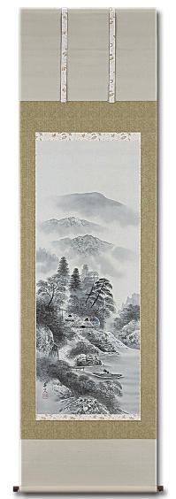 水墨山水 安江春光 尺五【肉筆】！ 山水画 - 掛け軸（掛軸）販売通販