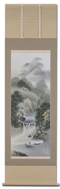 彩色山水 西脇紫光「尺五立」肉筆！ 山水画 - 掛け軸（掛軸）販売通販