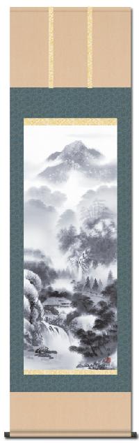 水墨山水「閑雅悠景」 長江桂州 （尺五） 日本製 山水画 - 掛け軸