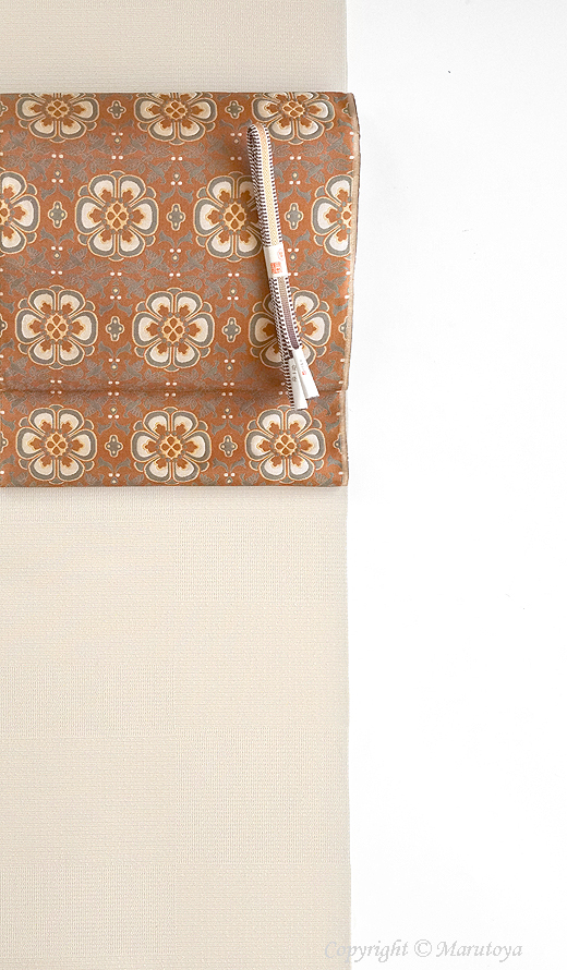 正倉院文様写し：経錦『花鳥梅花文錦』九寸名古屋帯 – 創作着物と帯の