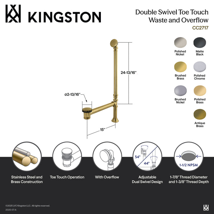 Kingston Sona CC2712 - Vintage Swivel Ball Toe Touch Tub Waste and Ove
