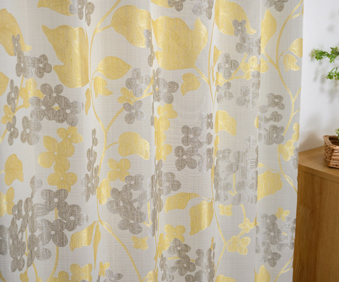 光沢が美しい花柄のジャガード織裏地付き3級遮光カーテン フラン（D