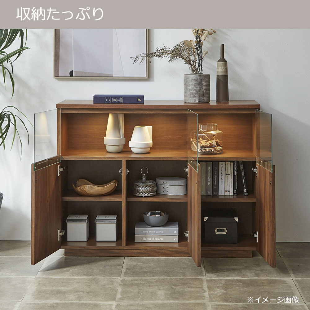 サイドボード「NEWイソラ」幅120cm 全2色 ガラス部背面2タイプ（板張り