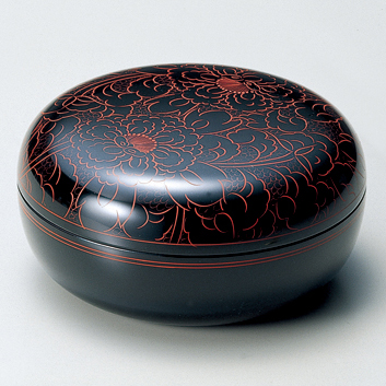 菓子器 朱牡丹 黒内朱 漆塗り 中鉢 12-07903 漆器の井助