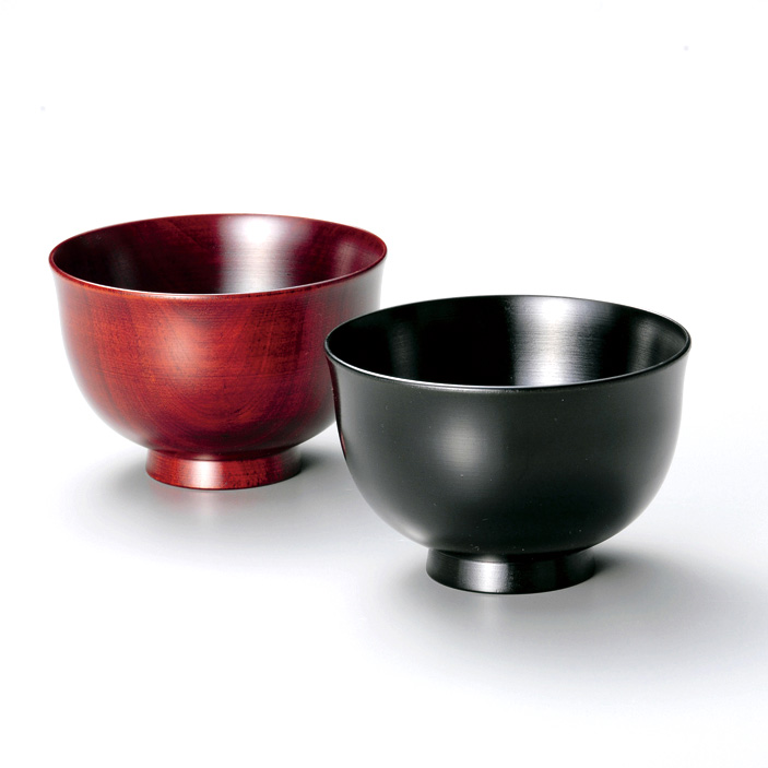 さくら材・夫婦汁椀 摺漆赤・摺漆黒 2客セット 漆塗り・木製【製造中止