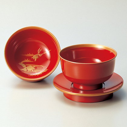 杯洗（盃洗）セット 金魚 朱 木製 漆塗り (製造中止) 漆器の井助