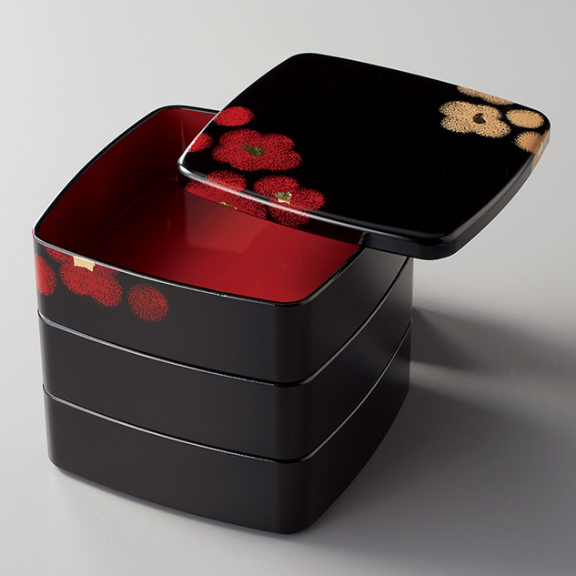 胴張三段重 5.0 うるし華 黒内朱【製造中止】 漆器の井助