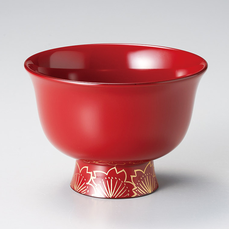 高台椀 羽反 桜 朱/黒 漆塗り 漆器の井助