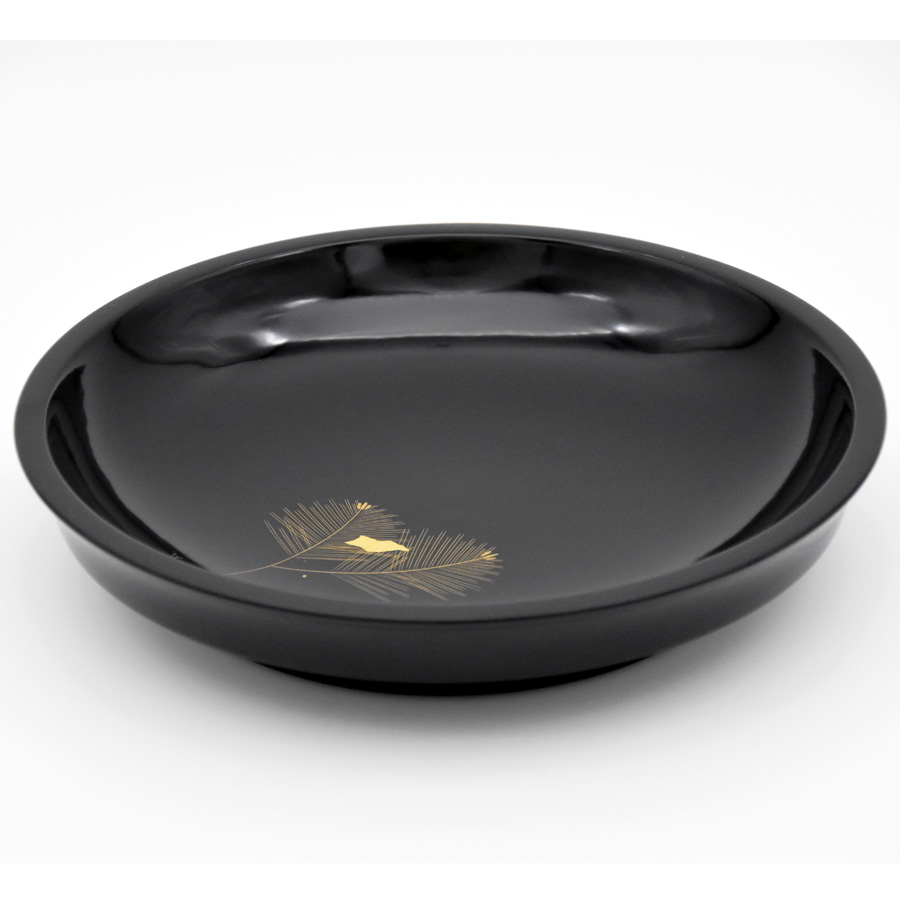 くりぬき盛鉢 沈金松 黒 木製 漆塗り【製造中止・在庫限り】 漆器の井助