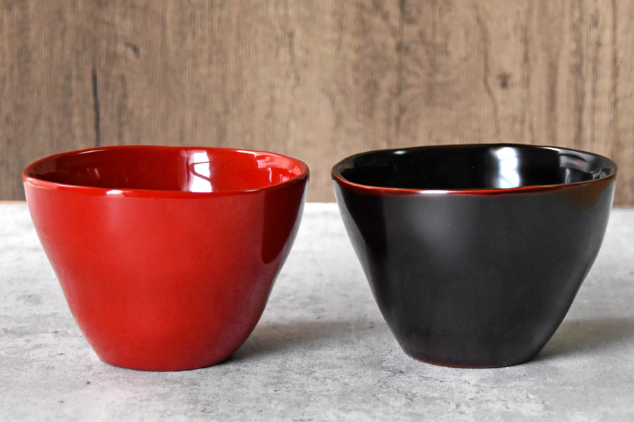 ゆがみカフェ椀 溜/朱/古代朱 漆塗り 12-02806/02807/MK-460 漆器の井助