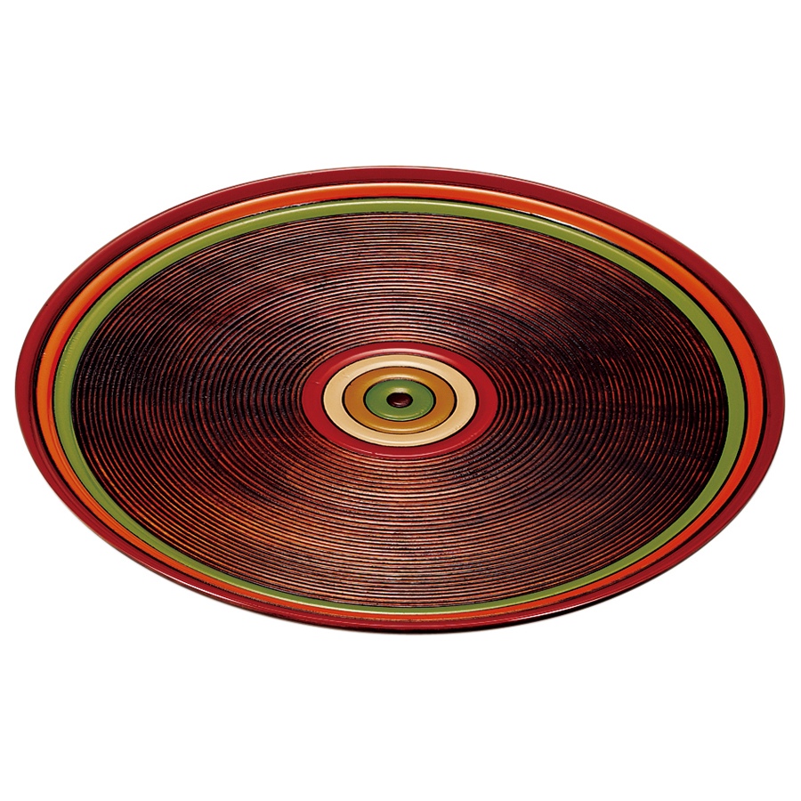 丸盆 独楽文様 8.0 木製 漆塗り FC4-15 漆器の井助