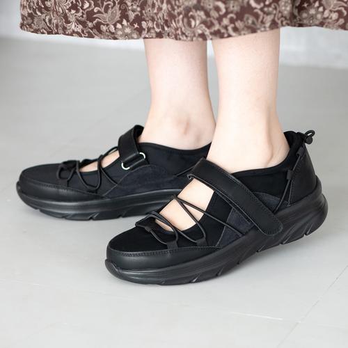 ゴムクロスストラップスニーカー(M ベージュ): スニーカー/ローファー