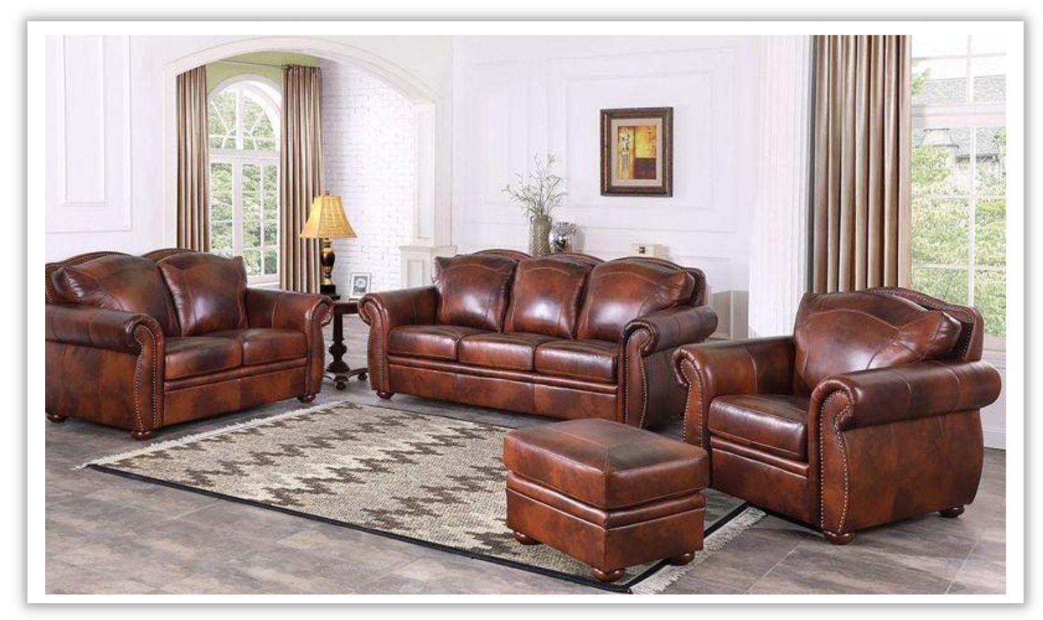 Buy Leather Italia Arizona Traditional Brown Leather Living Room