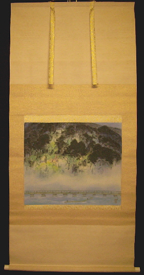 古美術 神宮堂 掛軸 彩色山水画