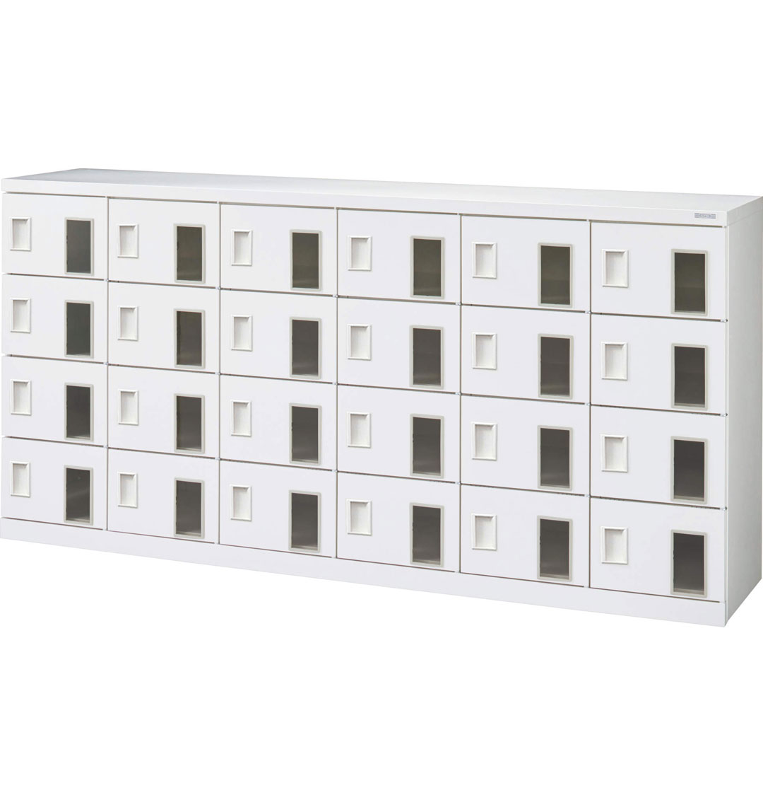 WKB64-24T ライオン事務器 窓付シューズボックス 6列4段24人用 鍵なし