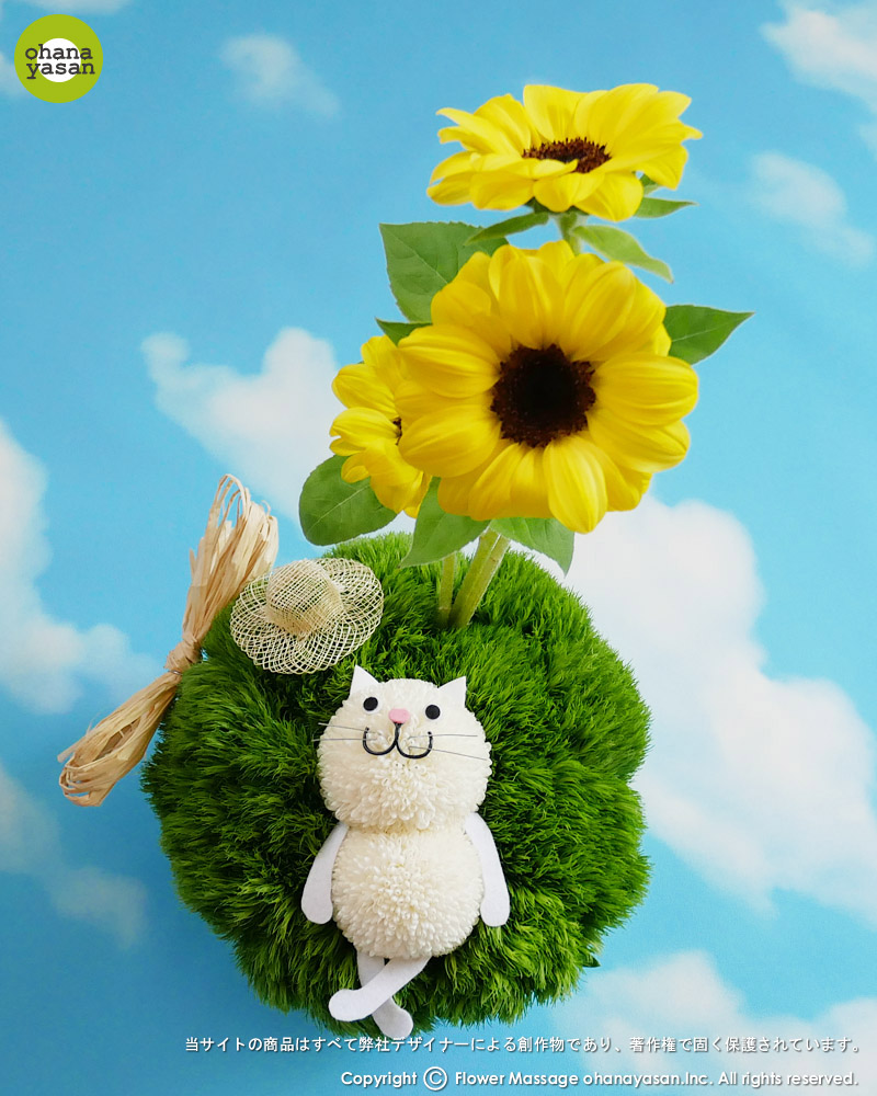 おひるね花ネコminiひまわり｜かわいい子猫のまったりフラワーギフト